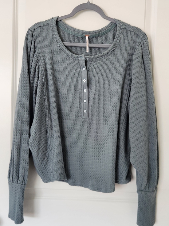 Free People Tops - Free People Slate Green Waffle Henley Long Sleeve